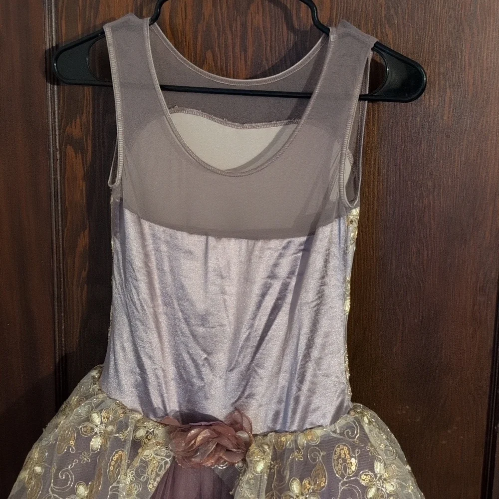 Weissman Purple with Floral Gold Sequined Tulle Leotard Dress Dance Costume LC